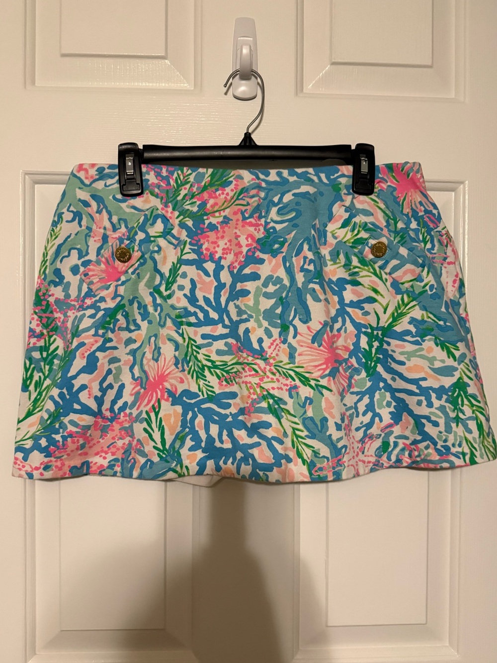 Lilly Pulitzer Madison Knit Skort Shell of a Party Coral Starfish L EUC